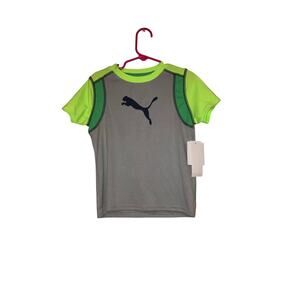 NWT Puma Kids Gray & Neon Green Athletic Tee Shirt Size 4